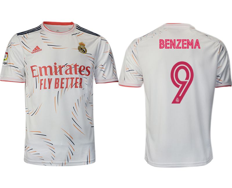 Men 2021-2022 Club Real Madrid home aaa version white #9 Adidas Soccer Jersey